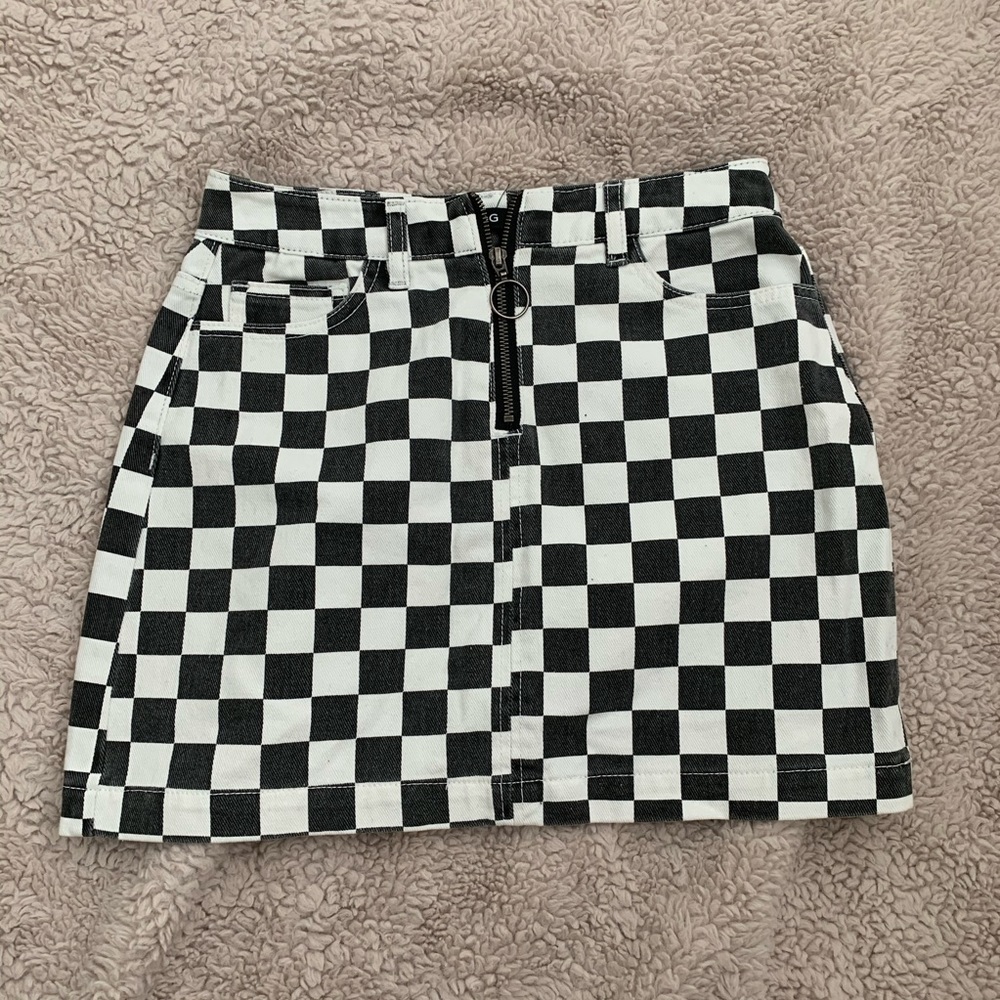 Checkered Denim Skirt